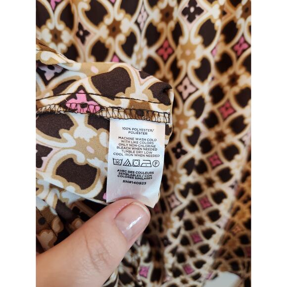 Loft Womens Multicolor Geometric Print Round Neck Long Sleeve Blouse Size Medium - Picture 4 of 6